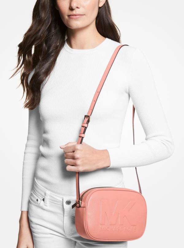 Damske Spojková Taška Michael Kors Jet Set Medium Embossed Pebbled Leather Ruzove - Kabelky Michael Kors Outlet | HXOFE-5179